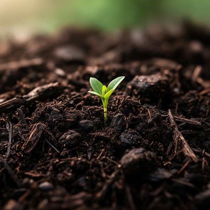 A sprout emerging from dark compost
